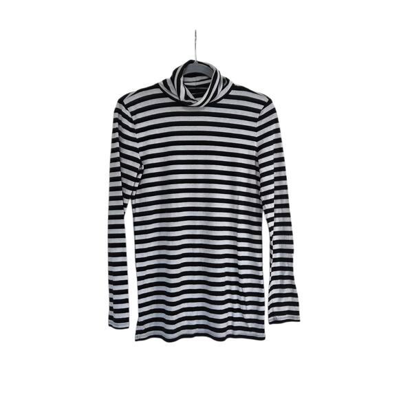 Lou & Grey Modal Blend Soft Black White Striped Turtleneck Top, Women's Medium - Picture 1 of 11